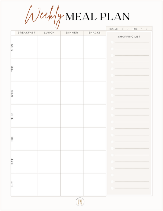 Weekly Meal Planner + Grocery List (Digital Download)